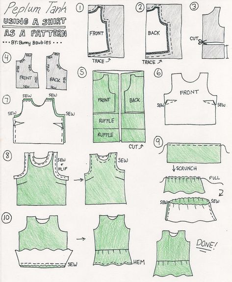 STARTED! Upcycling, Couture, Peplum Top Diy, No Sew Tank, Structure Clothing, Peplum Top Pattern, Peplum Pattern, Diy Tank Top, Tank Top Sewing Pattern