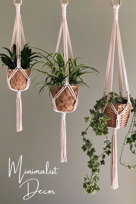 minimalist macrame plant hanger Macrame Plant Hanger Room, Hanging Plants Macrame, Macreme Hanger, Plant Hangers Macrame, Macrame Plant Hanger Decor, Makramee Plant Hanger, Hanging Plant Macrame, Simple Macrame Plant Hanger, Small Macrame Plant Hanger