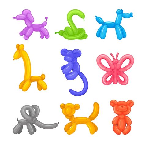 Premium Vector | Set of different animals from colored balloons Clay Balloon Animals, Balloon Dog Aesthetic, Ballon Animal Drawing, Balloon Animal Art, Balloon Animal Painting, Balloon Animal Drawing, Easy Balloon Animals, Hot Air Balloon Cartoon, Ballon Dog