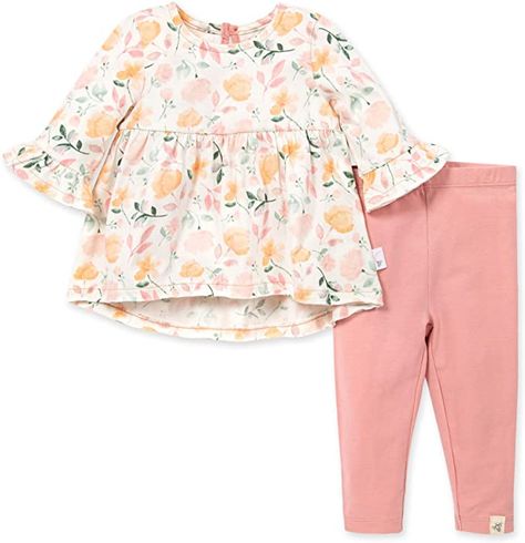 Amazon.com: Burt's Bees Baby Baby Girls' Top and Pant Set, Tunic and Leggings Bundle, 100% Organic Cotton, Ditsy Rose, Newborn: Clothing, Shoes & Jewelry Tunic Dress With Leggings, Baby Tunic, Tunic And Leggings, Tunic Leggings, Burts Bees Baby, Layette Set, Top And Pants Set, Cotton Tunic