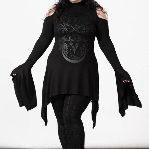 Killstar Tops | Killstar Witchy Gothic Vampire Pagan Dress Top Blouse Goth Pentagram Witch Moon | Color: Black | Size: M Killstar Clothing, Gothic Lingerie, Lydia Deetz, Top Clothing Brands, 2010 Fashion, Lace Cami Top, Hanky Hem, Goth Dress, Cut Out Top