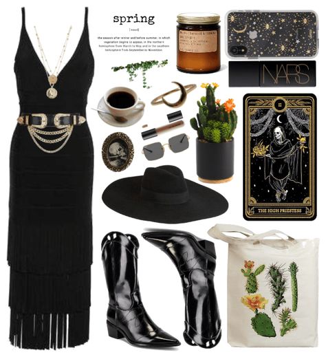 spring midi Outfit | ShopLook #street #fashion #set #outfit #ideas #chic #look #stylish #shoplook #polyvore #midi #dress Edgy Bohemian Style, Witch Aesthetic Fashion Modern, Spring Witch Outfit, Witch Summer Outfit, Black Bohemian Outfits, Boho Witch Outfits, Boho Goth Outfits, Modern Boho Outfit, Hippie Witch Outfits