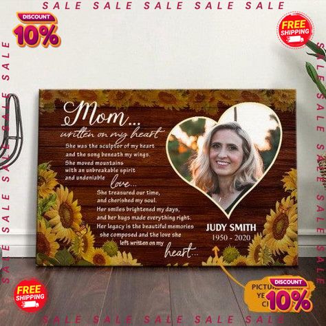 Get your order now: Personalized Memorial Gift For Loss Of Mother, Sympathy Loss Of Mom, Remembrance Wall Art Canvas Personalized Memorial Gifts, Loss Of Mother, Bereavement Gift, Remembrance Gifts, Move Mountains, Her Smile, Memorial Gifts, State Art, Love Her