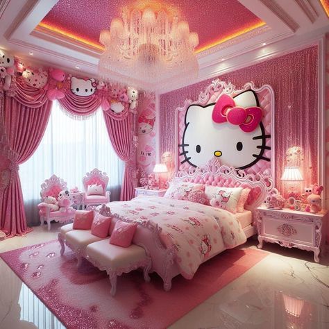 #hellokitty #pink #hello #kitty #mansion #bedroom #luxury #stuffed #plushies Pink Mansion Bedroom, Hello Kitty Mansion, Sanrio House Decor, Hello Kitty Comforter, Hello Kitty Theme Room, Hello Kitty Teen Room, Hello Kitty House Decor, Pink Hello Kitty Bedroom, Hello Kitty Living Room