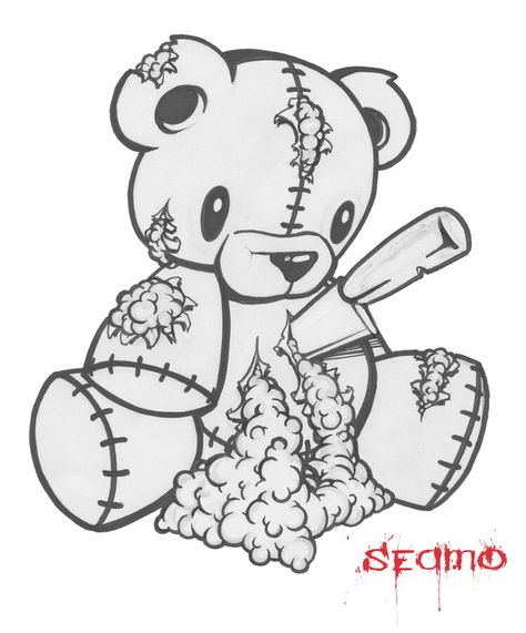 Dead teddy bear Voodoo Doll Tattoo, Teddy Bear Tattoos, Teddy Bear Drawing, Bear Sketch, Doll Drawing, Doll Tattoo, Creepy Drawings, Bear Tattoos, Bear Drawing