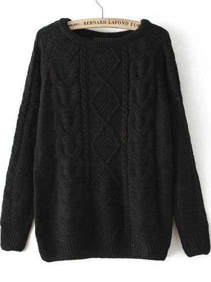 Shop Cable Knit Loose Black Sweater online. SheIn offers Cable Knit Loose Black Sweater & more to fit your fashionable needs. Black Cable Knit Sweater, Loose Pullover Sweater, Black And White Outfit, Chunky Cable Knit Sweater, Black Long Sleeve Sweater, Loose Fit Sweater, Black Pullover Sweater, Pullover Mode, Black Knit Sweater