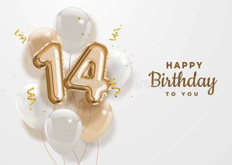 Happy 14th birthday gold foil balloon greeting background. 14 years anniversary #Sponsored , #AFFILIATE, #ad, #birthday, #foil, #years, #gold Happy Birthday In Japanese, Best Happy Birthday Message, Happy 77th Birthday, Happy 47th Birthday, Happy 14th Birthday, Happy 27th Birthday, 14th Birthday Party Ideas, Happy Birthday Black, Happy Brithday