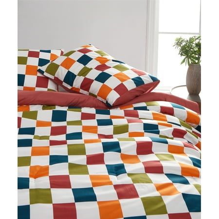 Elevate your bedroom's style game with the Urban Shop Ombre Checkerboard 3 Piece Comforter Queen  a must-have for trendsetting Gen Z and Millennial enthusiasts. This bedding set effortlessly combines contemporary aesthetics with luxurious comfort. Featuring a captivating ombre checkerboard design, it adds a touch of urban sophistication to your space, making it perfect for modern living. The generously sized queen comforter and matching pillow shams ensure you stay cozy while making a bold fashi Little Boys Bedding, Pokemon Themed Bedroom, Dopamine Decor Bedroom, Boy Teen Bedroom, Funky Retro Bedroom, Mario Bedroom, Retro Kids Room, Video Game Bedroom, Plush Comforter