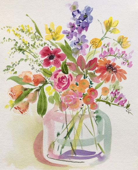 Drawings Of Flowers In A Vase, Watercolor Bouquet Of Flowers In Vase, Flowers In A Vase Watercolor, Vase Of Flowers Watercolor, Vase And Flowers Painting, Vase Flowers Painting, Flower Vase Watercolor Painting, Watercolour Flowers In Vase, Vase Of Flowers Illustration