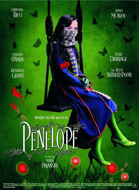 Penelope - reminds me of Pushing Daisies with all the green James Mcavoy, Penelope Movie, French Movie Posters, Catherine O'hara, Septième Art, Movies Worth Watching, I Love Cinema, Movies And Series, Christina Ricci