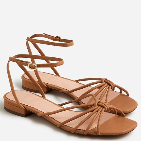 Brand New In Box. J. Crew Hazel Strappy Sandals In Genuine Leather. Color Is Burnt Caramel. Product Details: A New, Cool Take On Our Do-It-All Sandal. . .With A Polished Ankle Strap And Knotted Leather Upper, This Sleek Pair Is The Perfect Complement To Your Wardrobe. Leather Upper. Rubber Outsole. Import. Item Br616. Strap Sandals Flat, Italian Leather Sandals, French Chic Fashion, Shoes Fashion Photography, Classy Yet Trendy, Travel Capsule Wardrobe, Strappy Sandals Flat, Sandals Outfit, Patent Shoes