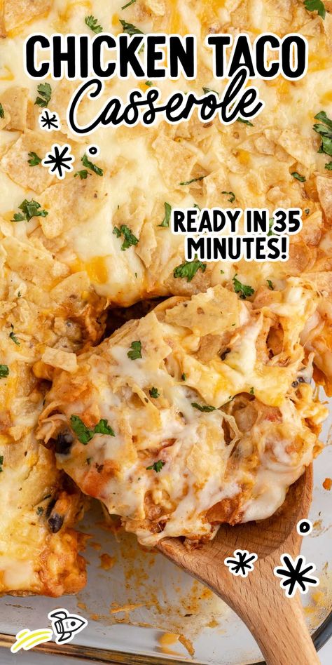 Chicken Taco Casserole Recipes That Make A Lot Of Food, Essen, Taco Chicken Casserole Recipes, Chicken Tender Recipes Casseroles, Rotisserie Casserole Recipes, Easy Sunday Football Meals, Chicken Tacos Casserole, Canned Chicken Casserole Easy, Yum Yum Chicken Casserole