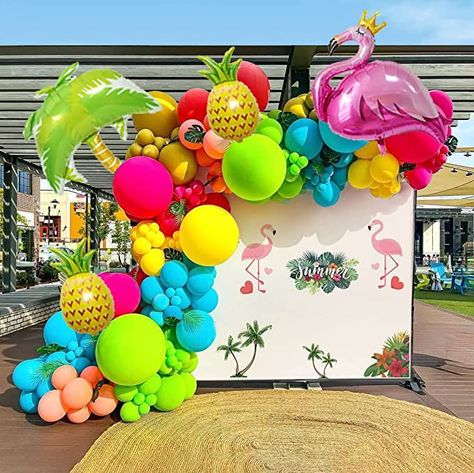 Summer Party Luau Balloon Arch, Summer Balloon Garland, Tropical Balloon Garland, Aloha Party Decorations, Tropisk Fest, Tropical Pool Party, Aloha Birthday, Pineapple Balloons, Mallorca Party