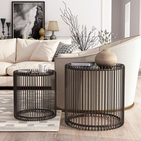 Sculptural style brings engaging style to this set of two nesting tables. Each round table features a mirrored tabletop that highlights decor placed atop. Round Nesting Tables, Nesting End Tables, Table Bases, Small Bedside Table, Nesting Table, Tables Set, Compact Living, Sofa End Tables, Style Table