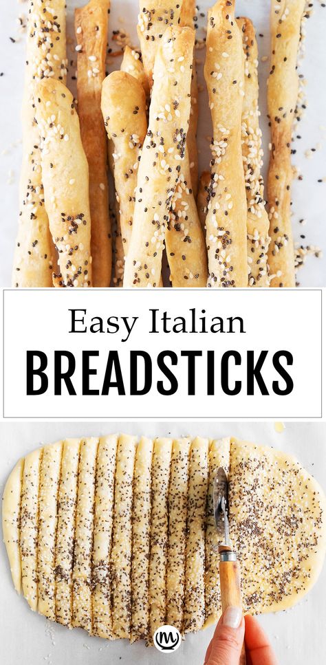 Top view of crispy breadsticks over a white background. Italian Bread Sticks Recipe, Stand Mixer Recipes Dinners, Easy Breadsticks Recipe, Grissini Breadsticks Recipe, Bread Sticks Recipe Homemade Breadsticks, Breadstick Dip, Stand Mixer Bread Recipes, Crunchy Breadsticks Recipe, Bread Sticks Recipe Easy