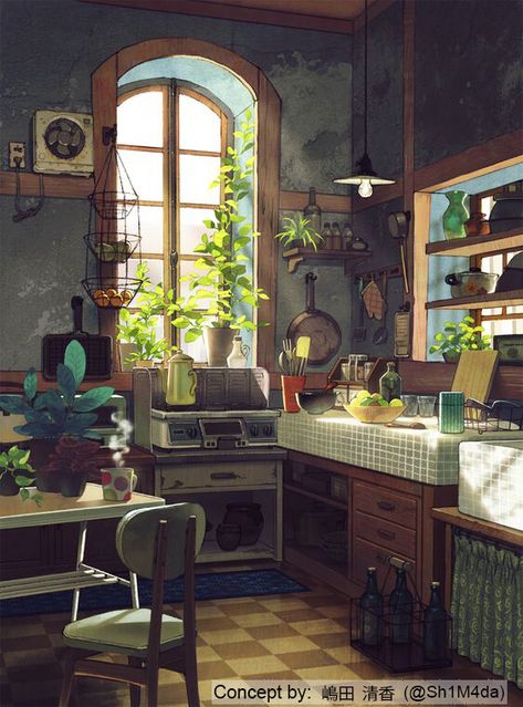 She And Her Cat, Interior Concept Art, Ffxiv Housing, Housing Ideas, Bg Design, Deco Studio, Seni 3d, Kitchen Concepts, Interior Concept