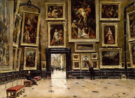 Alexandre Brun - View of the Salon Carré at the Louvre [c.1880] | Flickr - Photo Sharing! متحف فني, Art Parisien, London Travel Guide, Galleria D'arte, Art Classique, Night At The Museum, Art Ancien, Museums In Paris, Louvre Paris