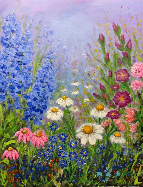 Spring’s Promise Painting Of Flowers Acrylic, Spring Inspired Paintings, Spring Floral Painting, Flower Garden Painting Acrylic, Spring Paintings Acrylic, Acrylic Spring Painting, Garden Painting Easy, Spring Painting Ideas On Canvas, Spring Art Painting
