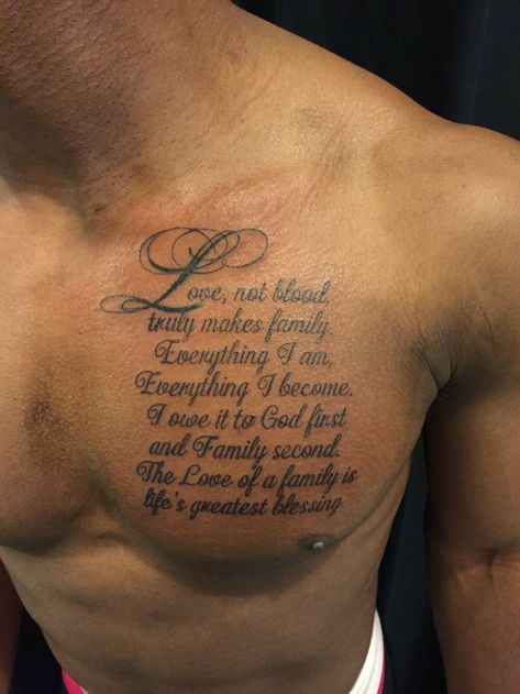 Chest Script Tattoo, Chest Tattoo Script, Chest Tattoo Text, Chest Tattoo Ideas For Men, Chest Tattoo Writing, Chest Tattoo Quotes, Bible Quote Tattoos, Wörter Tattoos, Tato Dengan Makna