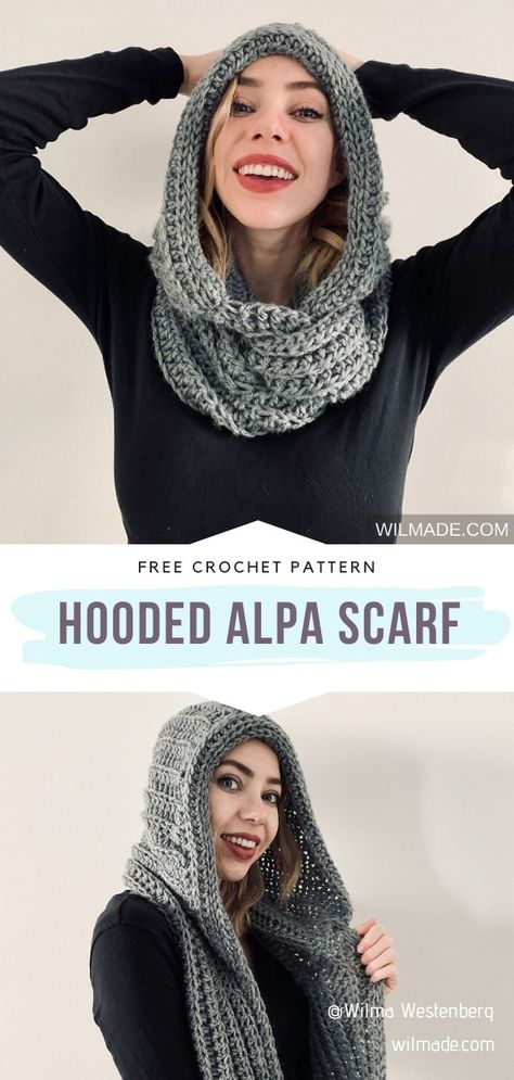 Hoodie Scarf Crochet Pattern Free, Hoodie Scarf Crochet Pattern, Crochet Hooded Scarf Free, Hood Scarf Crochet Pattern Free, Hood Cowl Pattern, Hats With Scarf Attached, Crochet Hooded Scarf With Pockets Free Pattern, Crocheted Hooded Scarf, Crochet Hooded Wrap