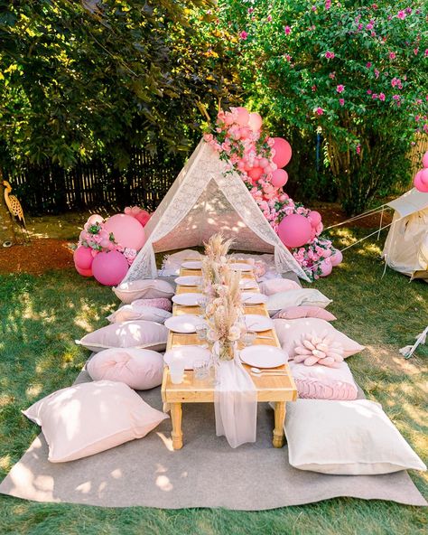 Your Slumber Party and Outdoor Camping Celebration Destination! Kids Gardening Party, Picnic Party Decorations, Backyard Birthday Parties, Picnic Birthday Party, Boho Birthday Party, Teepee Party, Kids Picnic, Picnic Decorations, Outdoors Birthday Party