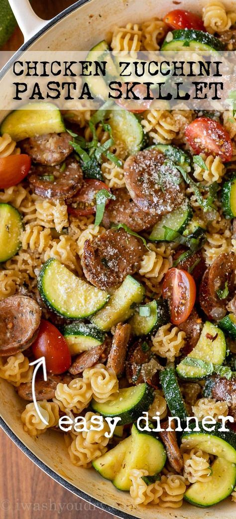 Sausage And Zucchini Noodles, Chicken Sausage Zucchini Pasta Skillet, Meals With Zucchini And Chicken, Dinner Chicken Sausage, Summer Bowtie Pasta And Chicken Sausage Skillet Bake, Food Ideas With Zucchini, Sausage Zucchini Skillet With Pasta, Zucchini And Chicken Sausage, Sausage Pasta Zucchini