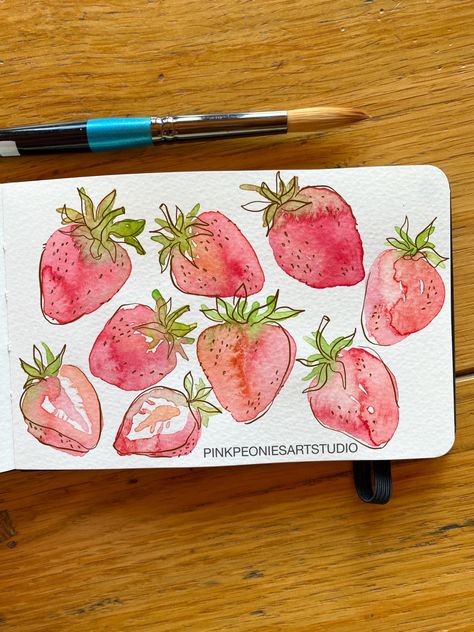 Cute Summer Watercolor Paintings, Watercolor Art Inspo Simple, Cute Simple Watercolor Doodles, Easy Things To Watercolor Paint, Simple Watercolor Sketches, Fruit Watercolor Painting Easy, Watercolor Simple Paintings, Cute Drawings Watercolor, Easy Summer Watercolor Paintings