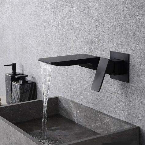 Waterfall Faucet Bathroom, Wall Mount Faucets, Frosted Glass Chandelier, Bathroom Beautiful, Wall Mounted Faucet, Hamptons Modern, Modern Glass Pendant Light, Modern Bathroom Faucets, Bathroom Faucets Waterfall