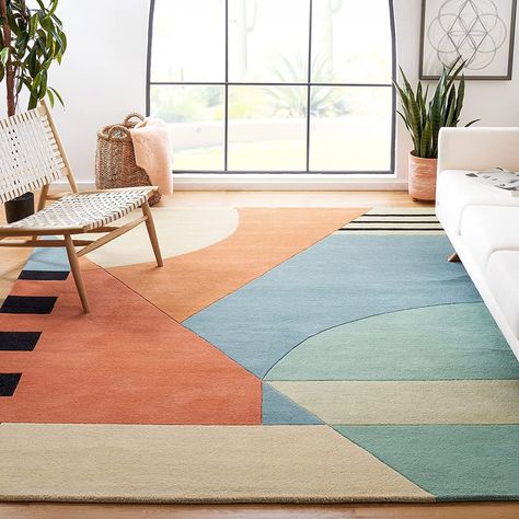 A Stylish Rug: Mid-Century Modern Abstract Wool Area Rug Gold Rugs, Rugs Direct, Southwest Rugs, Rodeo Drive, Gold Rug, Rug Direct, Orange Area Rug, Contemporary Bedroom, Abstract Rug