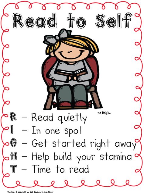 Read to Self poster Daily 5 Kindergarten, Daily 5 Reading, Read To Self, Daily Five, Reading Anchor Charts, 3rd Grade Reading, Literacy Stations, 2nd Grade Reading, First Grade Reading