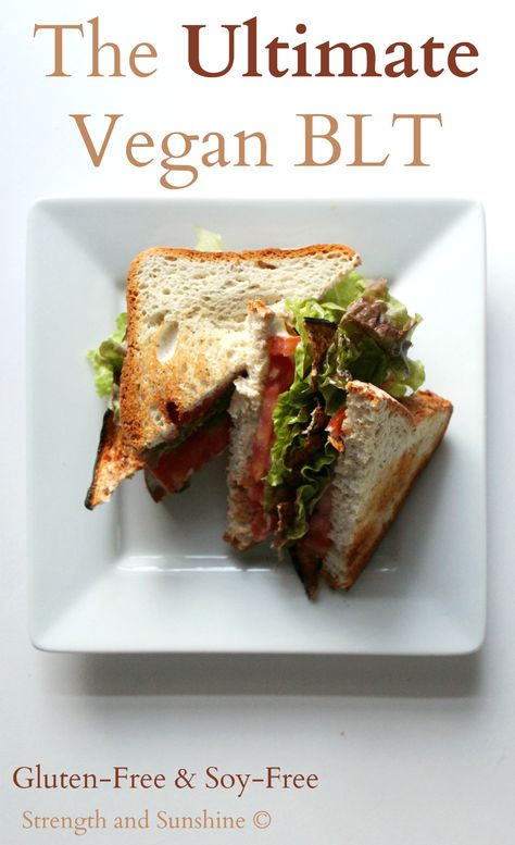 This Ultimate Vegan BLT recipe is made with smoky eggplant "bacon" and a tahini-based mayo. Plus, it's gluten-free and soy-free! Ultimate Blt, Sandwich Blt, Blt Recipe, Eggplant Bacon, Vegan Blt, Vegan Blt Sandwich, Blt Recipes, Resep Sandwich, Perfect Sandwich