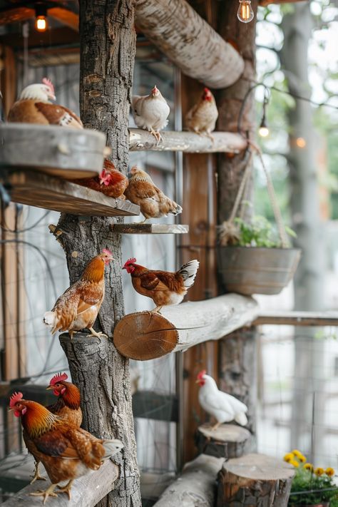 17+ Genius Chicken Roost Ideas for Cozy Nights : You Can’t Resist! - ChickenRise Chicken House Roost Ideas, Roost Bar Ideas, Chicken Roost Diy, Pine Shavings In Chicken Coop, Pallet Chicken Roost, Outdoor Chicken Roost Ideas, Chicken Run Roost Ideas, Diy Chicken Playground Ideas, Tree Branch Chicken Roost