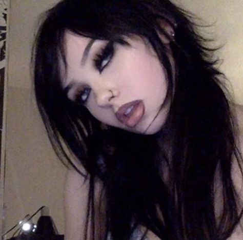 Fun Goth Outfits, Black Hair Makeup Looks Pale Skin, Alternative Reference Photo, Long Tongue Piercing, Curly Gothic Hairstyles, Emo Selfie Poses 2000s, Goth With Blonde Hair, Romantic Goth Aesthetic Makeup, Gloomy Coquette Makeup