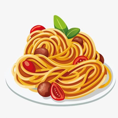 Essen, Spaghetti Illustration, Pasta Clipart, Food Artwork, Food Clipart, Food Cartoon, Food Illustration Art, Watercolor Food, Food System