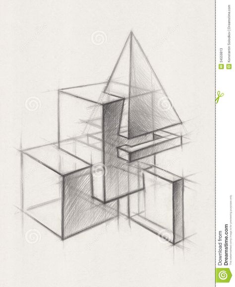 Photo about Illustration of Geometric Shapes. It is a Pencil Drawing - 34559813 Shape Sketches Geometric, Design Forms Shape, Geometric Forms Design, Geometric Shapes Sketch, 3d Geometric Shapes Composition, Volume Drawing, Shapes Sketch, Solid Drawing, Drawing Shapes