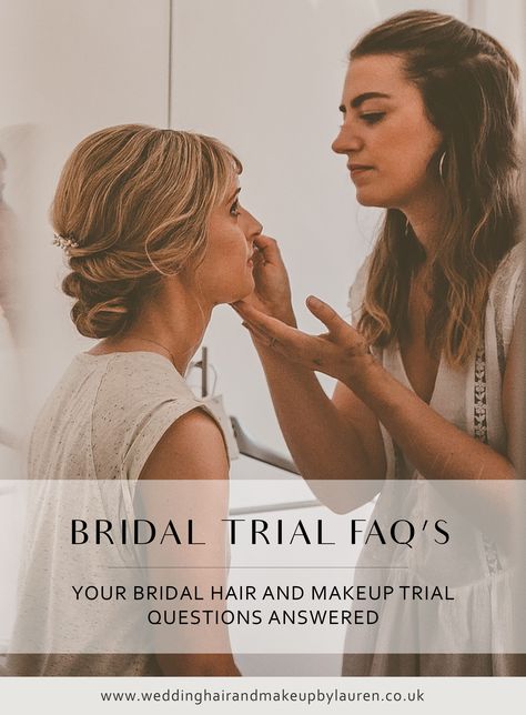 Do I really need a hair and makeup trial? How does a trial work? How long does it take? Got some questions about your bridal hair and makeup trial? I've put together a list of some of my frequently asked questions regarding a bridal hair and makeup trial. #bridaltrial #weddinghairandmakeup #bridalmakeupartist #weddingprep Types Of Bridal Makeup, Bridal Trial, Wedding Hair Makeup, Makeup Trial, Bridal Prep, Hair And Makeup Tips, Before The Wedding, Bridal Event, Some Questions