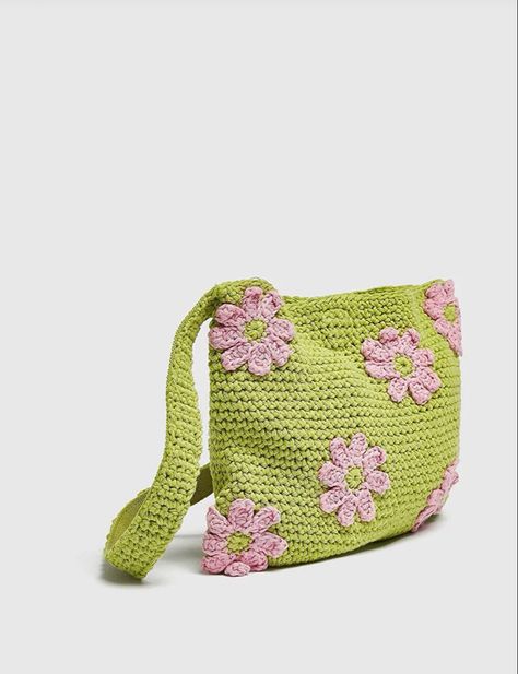 Cute crochet bag crochet ideas crochet tutorial Pink And Green Crochet Bag, Green Flower Crochet, Crochet Flower Tote Bag, Crochet Bag With Flower, Green Crochet Ideas, Flower Crochet Purse, Green And Pink Crochet, Fashion For Beginners, Flower Bag Crochet