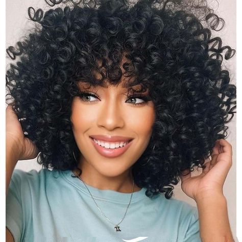 Janet Collection Wigs, Beautiful 60 Year Old Black Women, Curly Glueless Wigs Black Women, Curly Afro Wig With Bangs, Synthetic Curly Wig, Easy Wigs For Black Women, Curly Hairstyles For Black Women Weave, Upart Wigs Black Women, Long Big Curly Hair