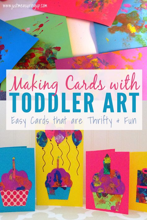 These adorable cards are made from toddler paintings! Amigurumi Patterns, Birthday Art For Dad From Toddler, Creative Birthday Cards For Friends, Handmade Birthday Card For Grandma, Homemade Grandma Birthday Card, Birthday Card From Toddler To Dad, Grandma Cards From Kids, Birthday Card For Grandma From Toddler, Birthday Card Ideas From Kids