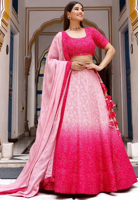 Dark Pink Combination Dress, Pink Indian Outfit, Indian Skirt And Top, Light Pink Lehenga, Pink Choli, Lehenga Color Combinations, Indowestern Lehenga, Chicken Embroidery, Fancy Tassels