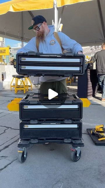 Murray Kruger on Instagram: "Now we are talking Dewalt!!!! • Super excited to see this ToughSystem 2.0 DXL • These are wider but still compatible with ToughSystem • Here I’m showing a service cart configuration. It consists of the 4 wheel dolly with with a 2 single deep drawers on top of each other and a dual drawer stacked on them the the worktop that had handles to make it a cart. • As you can see there is a lot of accessories to attach to it too • I’m telling you there is so much potential for this. They told me 2 side by side will fit across a truck bed. Its to much info for one post. I’ll show more on another. @dewalttough @dewalt_ca . . . #tools #construction #dewalt #dwtough #dewaltpartner" Dewalt Tough System 2.0, Dewalt Tough System, Wheel Dollies, Tool Cart, Dewalt Tools, A Truck, Truck Bed, Super Excited, Side By Side