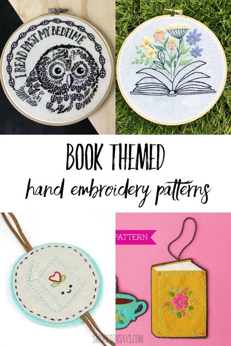 Hand embroidery patterns for book lovers; this is a curated list of embroidery designs for people who love to read. Reading Embroidery Pattern, Embroidery For Book Lovers, Book Embroidery Pattern Free, Embroidery Book Pattern Free Printable, Embroidery Doodles Stitches, Books Embroidery Pattern, Sewing Embroidery Designs Free Pattern, Whimsical Embroidery Patterns, Bookish Embroidery Patterns