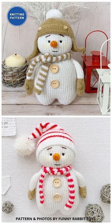 Amigurumi Patterns, Natal, Knitted Snowman, Christmas Toy Knitting Patterns, Home Decor Patterns, Christmas Knitting Projects, Knit Christmas Ornaments, Knitted Christmas Decorations, Christmas Knitting Patterns Free