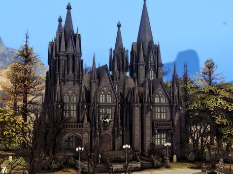 The Sims Resource - Vampire Gothic Castle with Dungeon Sims 4 Castles, Gothic House Floor Plan, Sims 4 Castle, Medieval Vampire, Nighttime Landscape, Goth Architecture, Gothic Victorian House, Vampire Mansion, Gothic Style Home