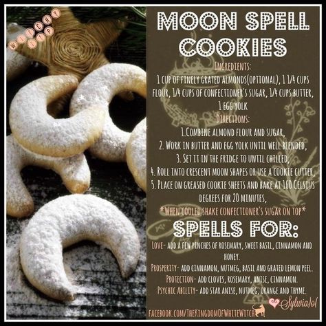 Witchy Baked Goods, Good Witch Recipes, Spell Cookies, Magick Recipes, Imbolc Recipes, Witchy Food, Wicca Recipes, Moon Cookies, Kitchen Witch Recipes