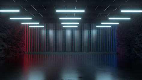 Empty room with glowing neon light and stone walls, abstract space #garage #hangar #technology #futuristic #wallpaper #background #future #neon #empty #space #cyber #industrial F1 Garage Aesthetic, Futuristic Garage, Garage Illustration, Garage Wallpaper, Garage Background, Futuristic Wallpaper, Technology Futuristic, Rave Aesthetic, Car Shed