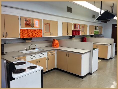 Home Economics Classroom, Facs Classroom, Science Classroom Decorations, Culinary Classes, Kitchen Set Up, Studying Food, Classroom Strategies, Family And Consumer Science, Home Economics