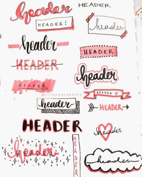 Awesome Bullet Journal header and title ideas, lettering styles, and banners. Tons of inspirations to decorate your Bullet Journal pages. #mashaplans #bulletjournal #bujo #headers #banners #titleideas Bullet Journal Header, Tittle Ideas, Journal Headers, Header Ideas, Bullet Journal Titles, Studera Motivation, Bullet Journal Headers, Bullet Journal Banner, Bullet Journal Paper
