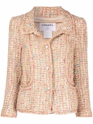 Pre-owned for Women | FARFETCH Couture, Chanel Vintage Jacket, Chanel Jacket Tweed, Tweed Sets, Chanel Style Jacket, Chanel Tweed Jacket, Balmain Blazer, Chanel Tweed, Chanel Outfit