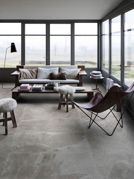 Slate Effect Tiles Floor Grey Tiles Living Room, Grey Slate Tile, Slate Effect Tiles, Beige Tile Floor, Tiles Living Room, Grey Floor Tiles, Living Room Tiles, Living Room Decor Gray, Room Tiles